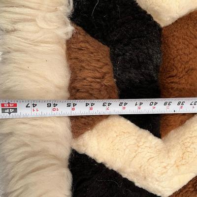 Lot of 2 Mosaic Patchwork Brown and White Fur Hide Rugs