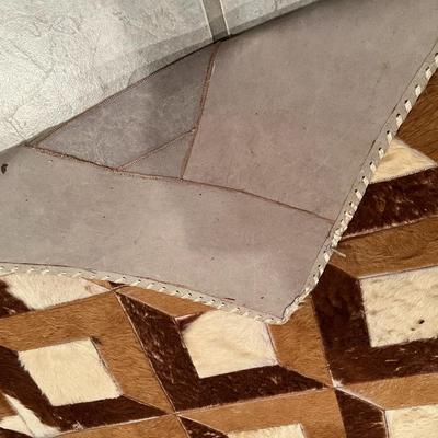 Lot of 2 Mosaic Patchwork Brown and White Fur Hide Rugs