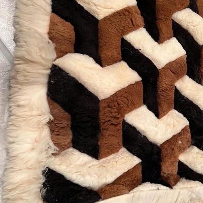 Lot of 2 Mosaic Patchwork Brown and White Fur Hide Rugs