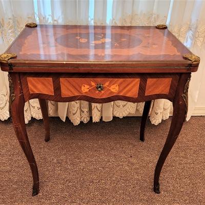 Lot #122 Antique Style Game Table with inlaid Italian marquetry