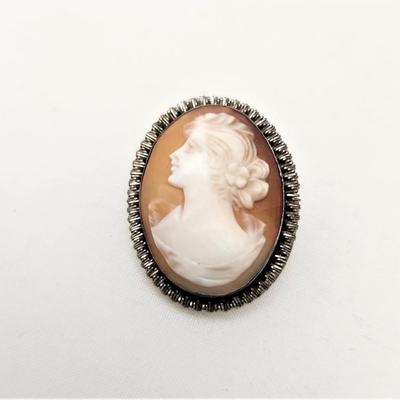 Lot #125  Antique Carved Cameo Brooch - set in Sterling Silver