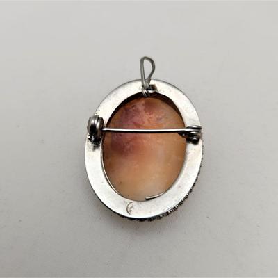 Lot #125  Antique Carved Cameo Brooch - set in Sterling Silver