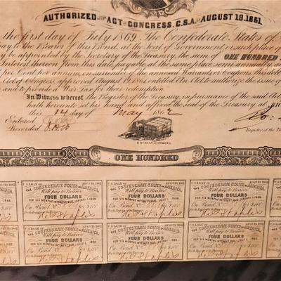 Lot #129 Original Confederate Bond - early war 1861