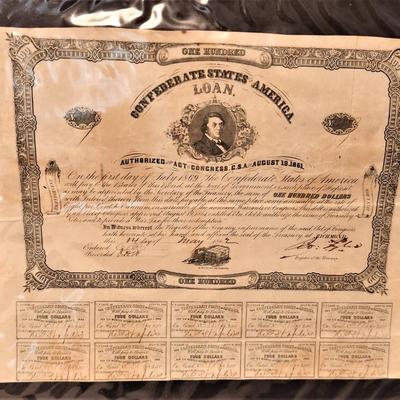 Lot #129 Original Confederate Bond - early war 1861