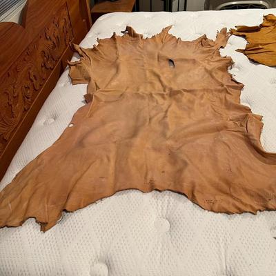 Lot of 2 Vintage Tanned Leather Hides incl. Bull Elk