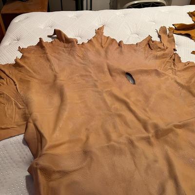 Lot of 2 Vintage Tanned Leather Hides incl. Bull Elk