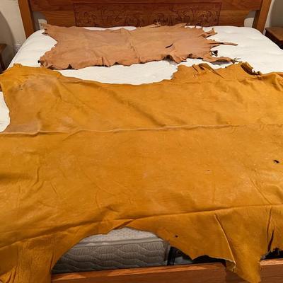 Lot of 2 Vintage Tanned Leather Hides incl. Bull Elk
