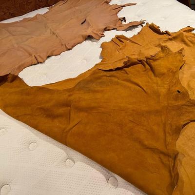 Lot of 2 Vintage Tanned Leather Hides incl. Bull Elk