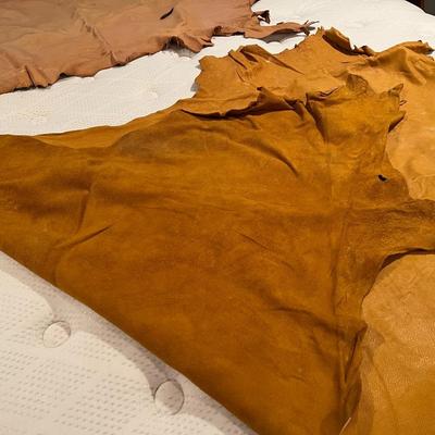 Lot of 2 Vintage Tanned Leather Hides incl. Bull Elk