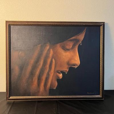 Beautiful Signed Heistand Portrait of Woman in Profile After Splashing Face with Water
