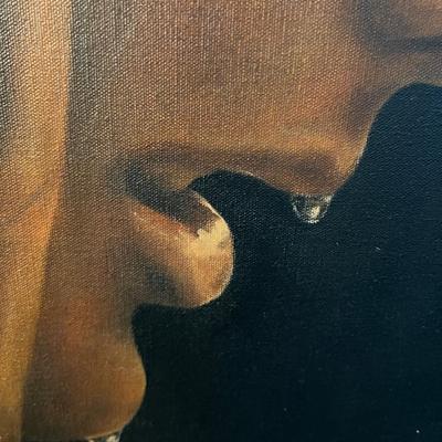 Beautiful Signed Heistand Portrait of Woman in Profile After Splashing Face with Water