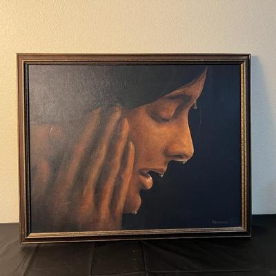 Beautiful Signed Heistand Portrait of Woman in Profile After Splashing Face with Water