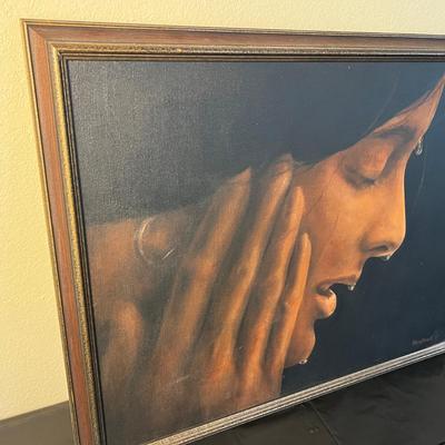 Beautiful Signed Heistand Portrait of Woman in Profile After Splashing Face with Water