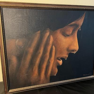 Beautiful Signed Heistand Portrait of Woman in Profile After Splashing Face with Water