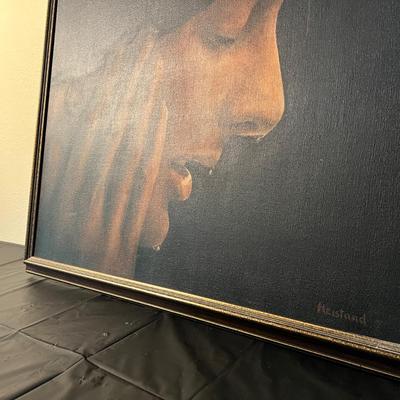 Beautiful Signed Heistand Portrait of Woman in Profile After Splashing Face with Water