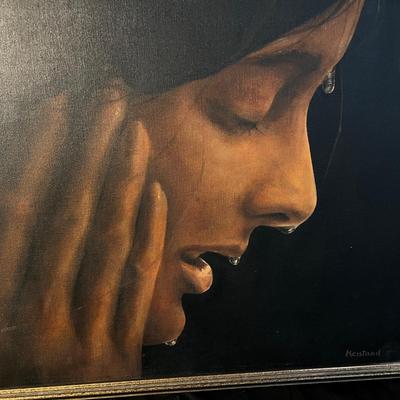 Beautiful Signed Heistand Portrait of Woman in Profile After Splashing Face with Water