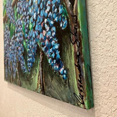 Beautiful Original Painting of Lush Purple Grapes on the Vine Signed Cassandra Shaw
