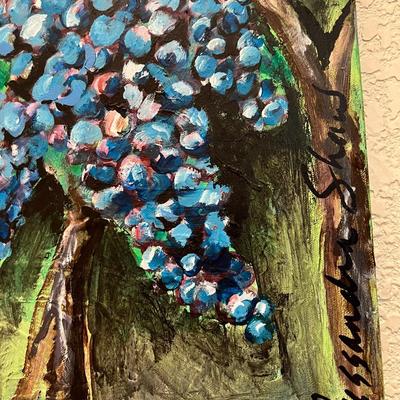 Beautiful Original Painting of Lush Purple Grapes on the Vine Signed Cassandra Shaw