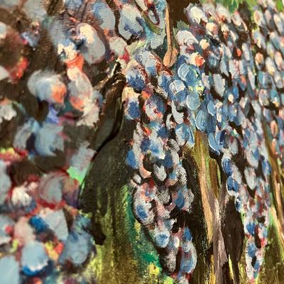 Beautiful Original Painting of Lush Purple Grapes on the Vine Signed Cassandra Shaw