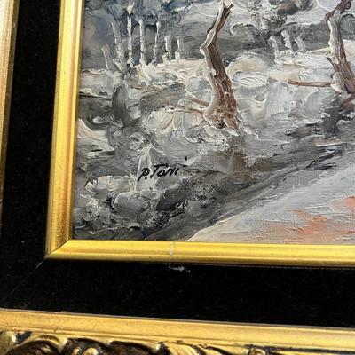 Original Signed Framed Painting Expressionist Scene of Figure Walking Down Road
