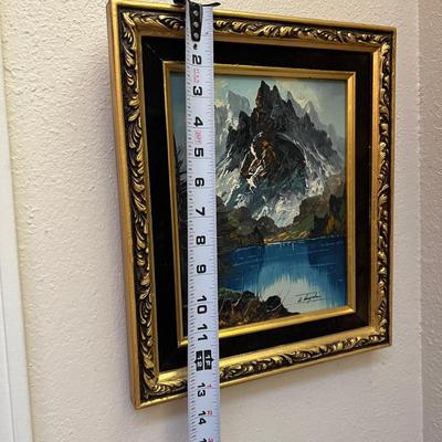 Signed Original Landscape Painting of Mountain and Lake with Partial Snow