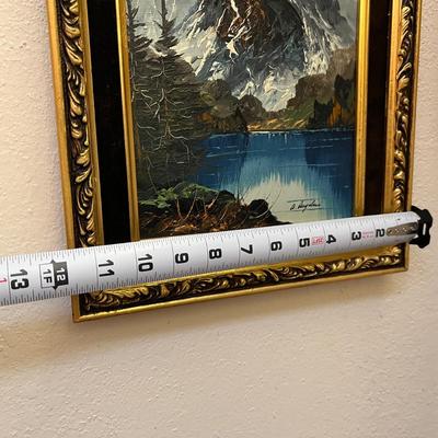 Signed Original Landscape Painting of Mountain and Lake with Partial Snow