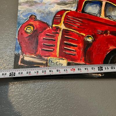 Original Signed Painting of Classic Red Truck by Cassandra Shaw