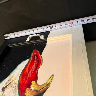 Painted Rooster on Vintage Glass Window