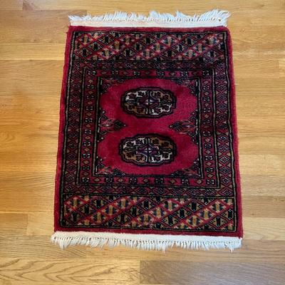 Small Vintage Hand Woven Knotted Rug with Lucky 8 Design