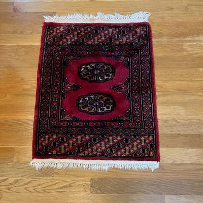 Small Vintage Hand Woven Knotted Rug with Lucky 8 Design