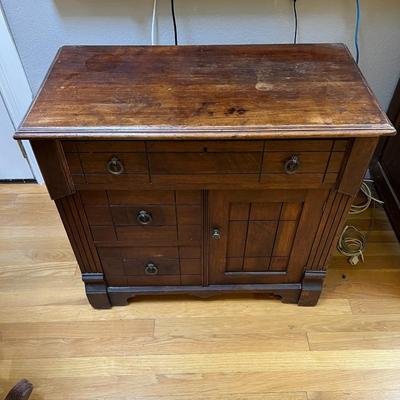 Lovely Antique Wood Cabinet with 3 Drawers and Cabinet
