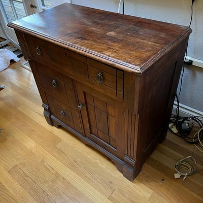 Lovely Antique Wood Cabinet with 3 Drawers and Cabinet