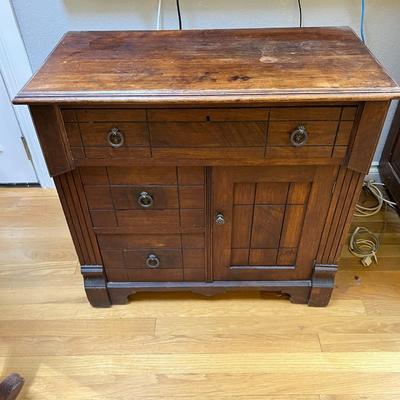 Lovely Antique Wood Cabinet with 3 Drawers and Cabinet
