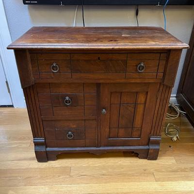 Lovely Antique Wood Cabinet with 3 Drawers and Cabinet