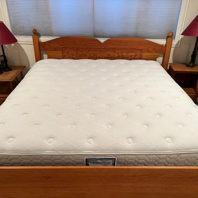 King Size Bed Carved Wood Frame and Quality Sealy Mattress Set