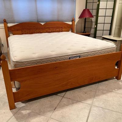King Size Bed Carved Wood Frame and Quality Sealy Mattress Set