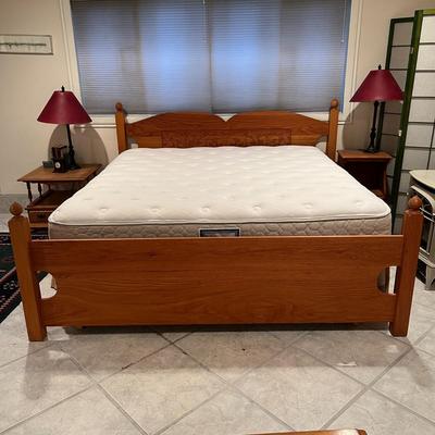King Size Bed Carved Wood Frame and Quality Sealy Mattress Set