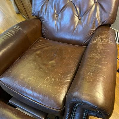 Pair of Brown Tufted Genuine Leather Recliner Chairs