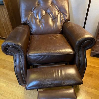 Pair of Brown Tufted Genuine Leather Recliner Chairs