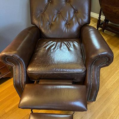 Pair of Brown Tufted Genuine Leather Recliner Chairs