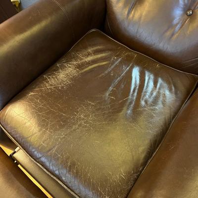 Pair of Brown Tufted Genuine Leather Recliner Chairs