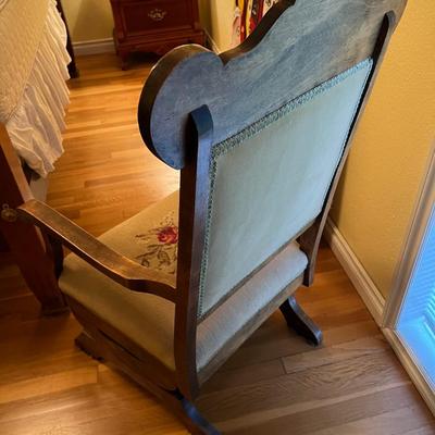 Beautiful Antique Carved Wood and Embroidered Armchair