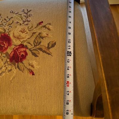 Beautiful Antique Carved Wood and Embroidered Armchair