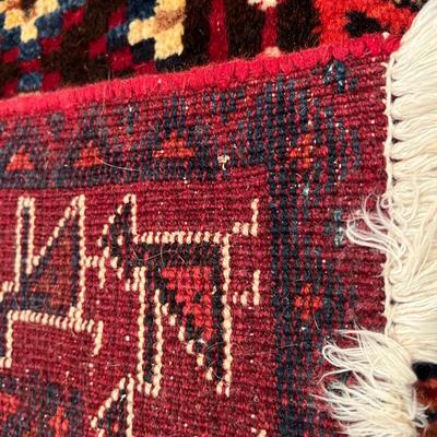 Tribal Hand Knotted Area Rug with Burgundy Red and Tan Colors