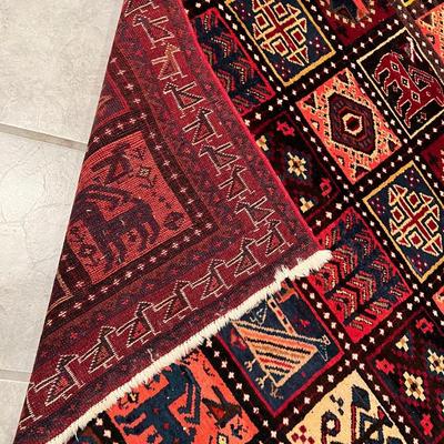 Tribal Hand Knotted Area Rug with Burgundy Red and Tan Colors