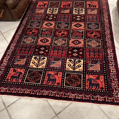 Tribal Hand Knotted Area Rug with Burgundy Red and Tan Colors