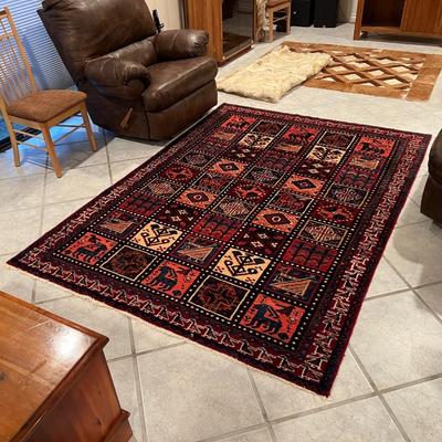 Tribal Hand Knotted Area Rug with Burgundy Red and Tan Colors