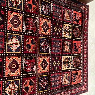 Tribal Hand Knotted Area Rug with Burgundy Red and Tan Colors