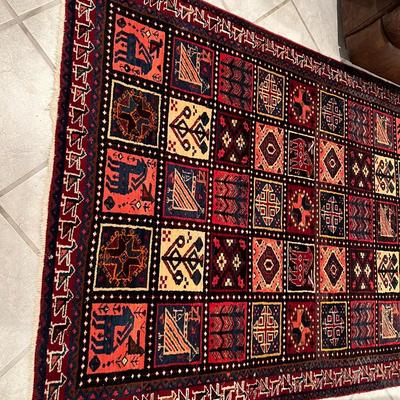 Tribal Hand Knotted Area Rug with Burgundy Red and Tan Colors