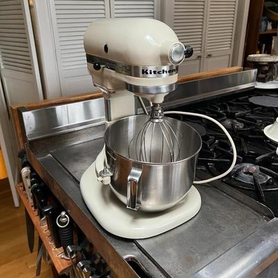 White KitchenAid Mixer with Accessories